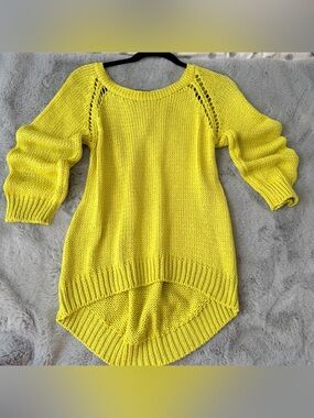 Zara Knit Neon Yellow High-Low Chunky Sweater size M